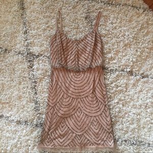 Adrianna Papell Beaded Taupe/Pink Sheath Dress